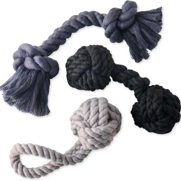 Other - 3-Pack Organic Cotton Dog Rope Pull Toys for All Pet Breeds, Gray Ombre, One Siz